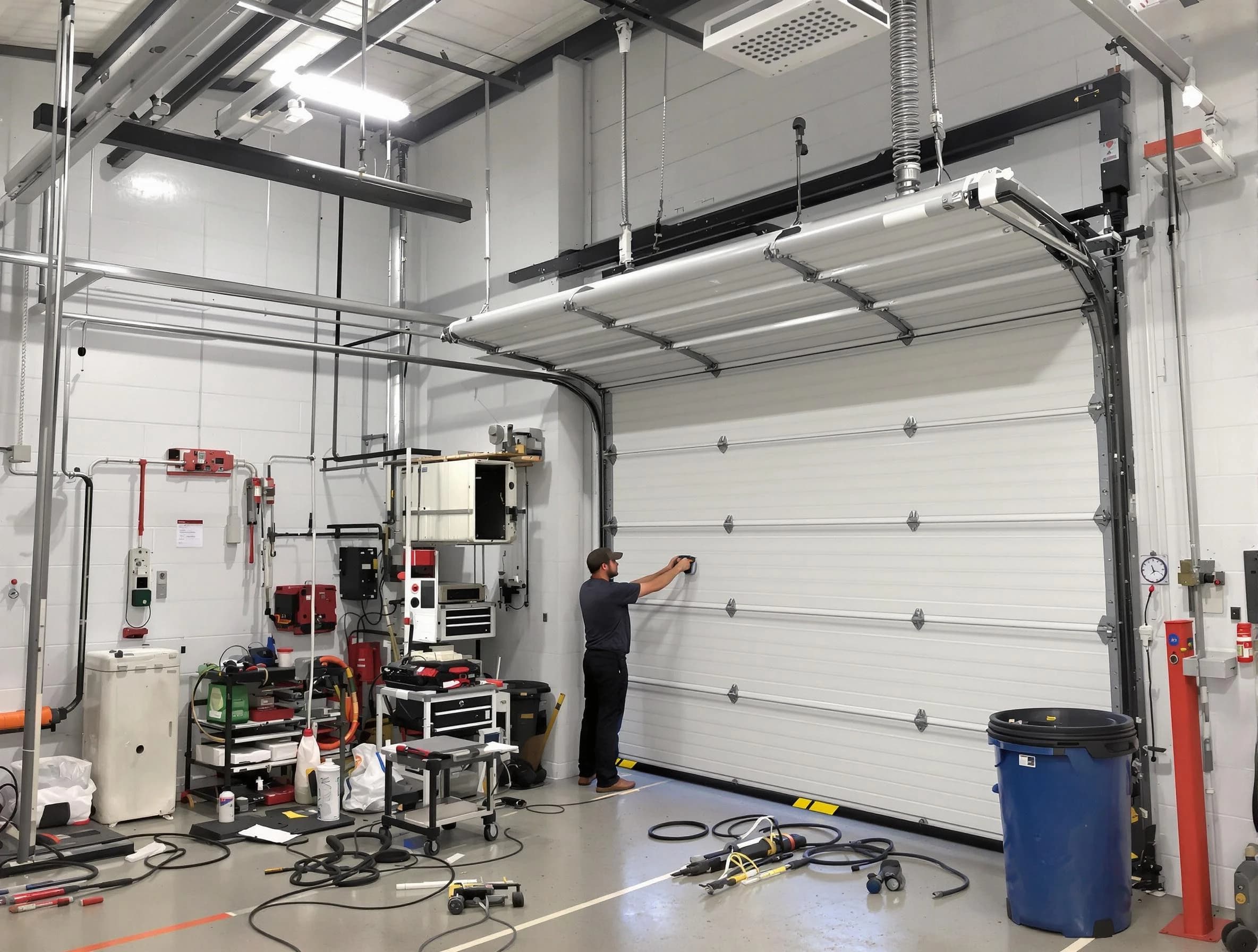 Bradley Gardens Garage Door Repair certified technician performing commercial door repair at a Bradley Gardens business facility