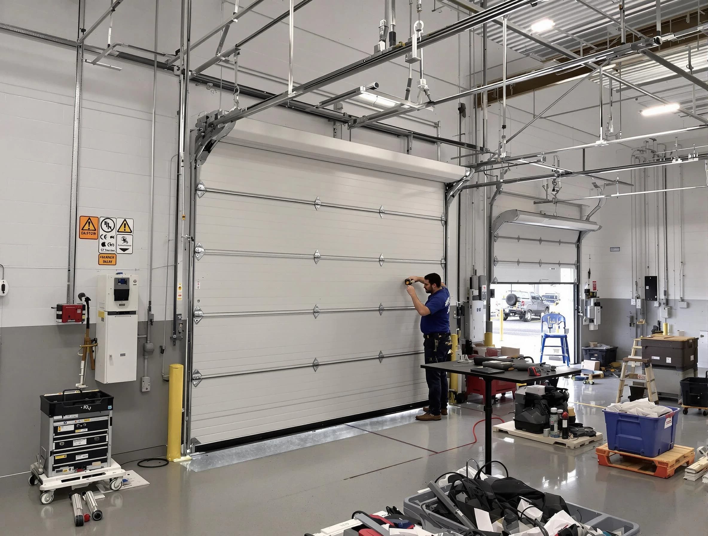 Commercial garage door repair being performed by Bradley Gardens Garage Door Repair expert in Bradley Gardens