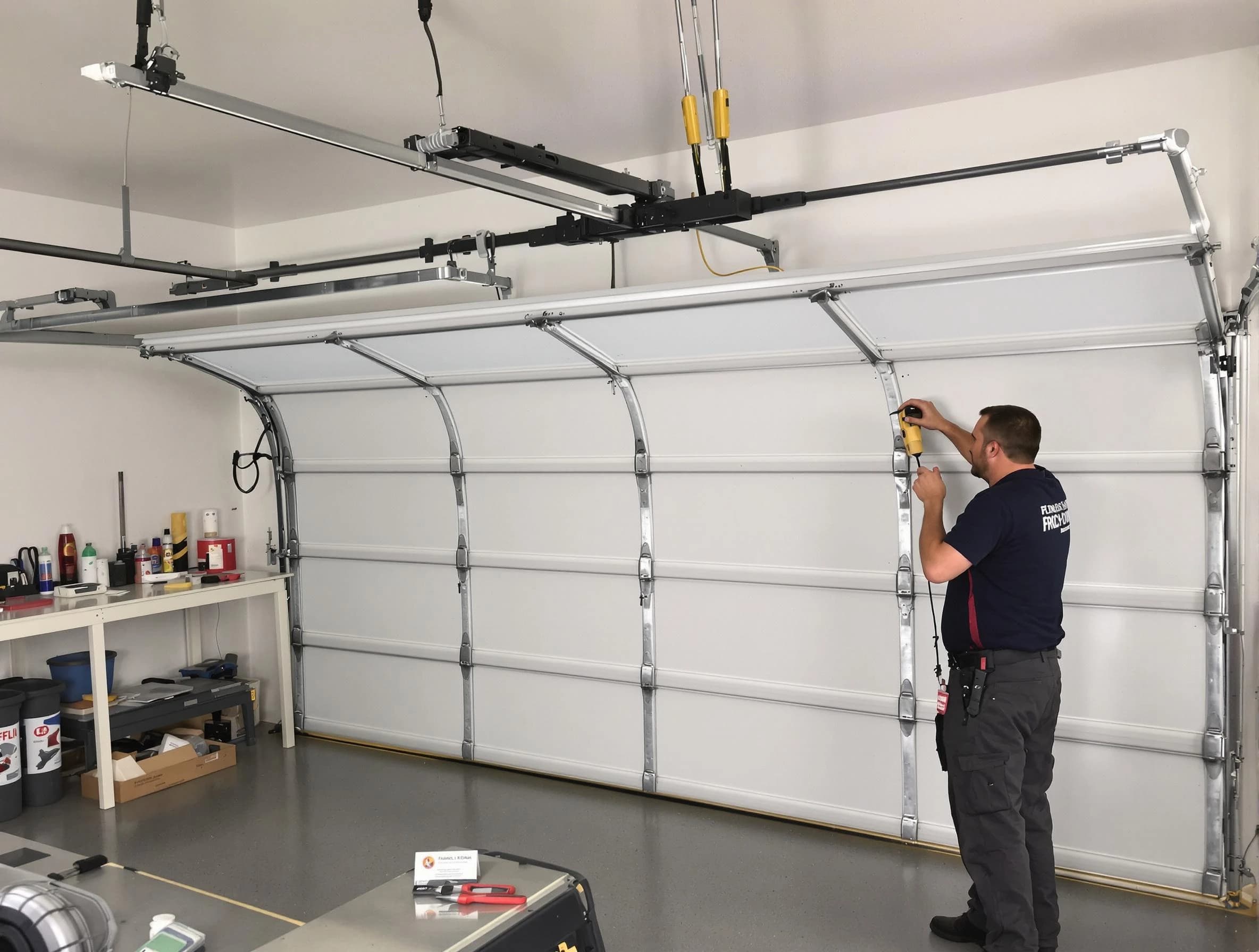 Bradley Gardens Garage Door Repair certified technician performing overhead door system repair in Bradley Gardens