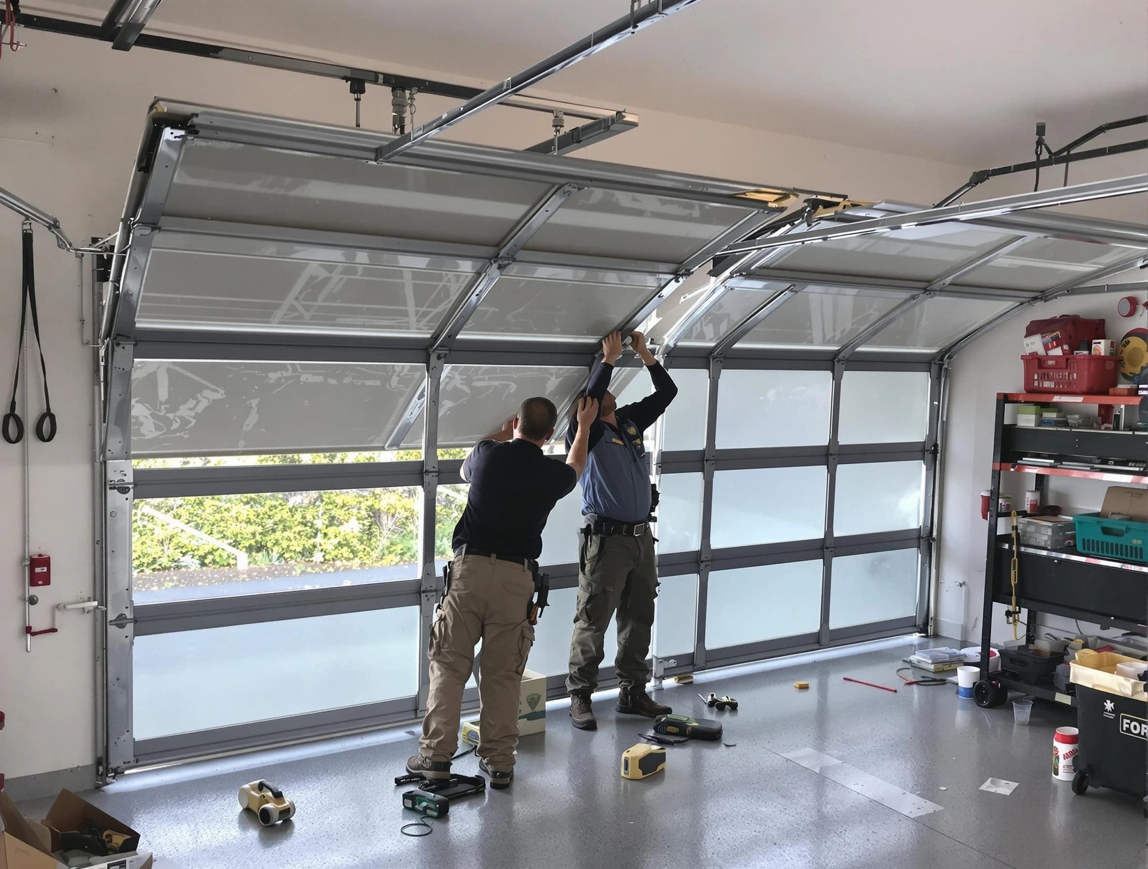 Bradley Gardens Garage Door Repair expert performing precise panel replacement on Bradley Gardens garage door