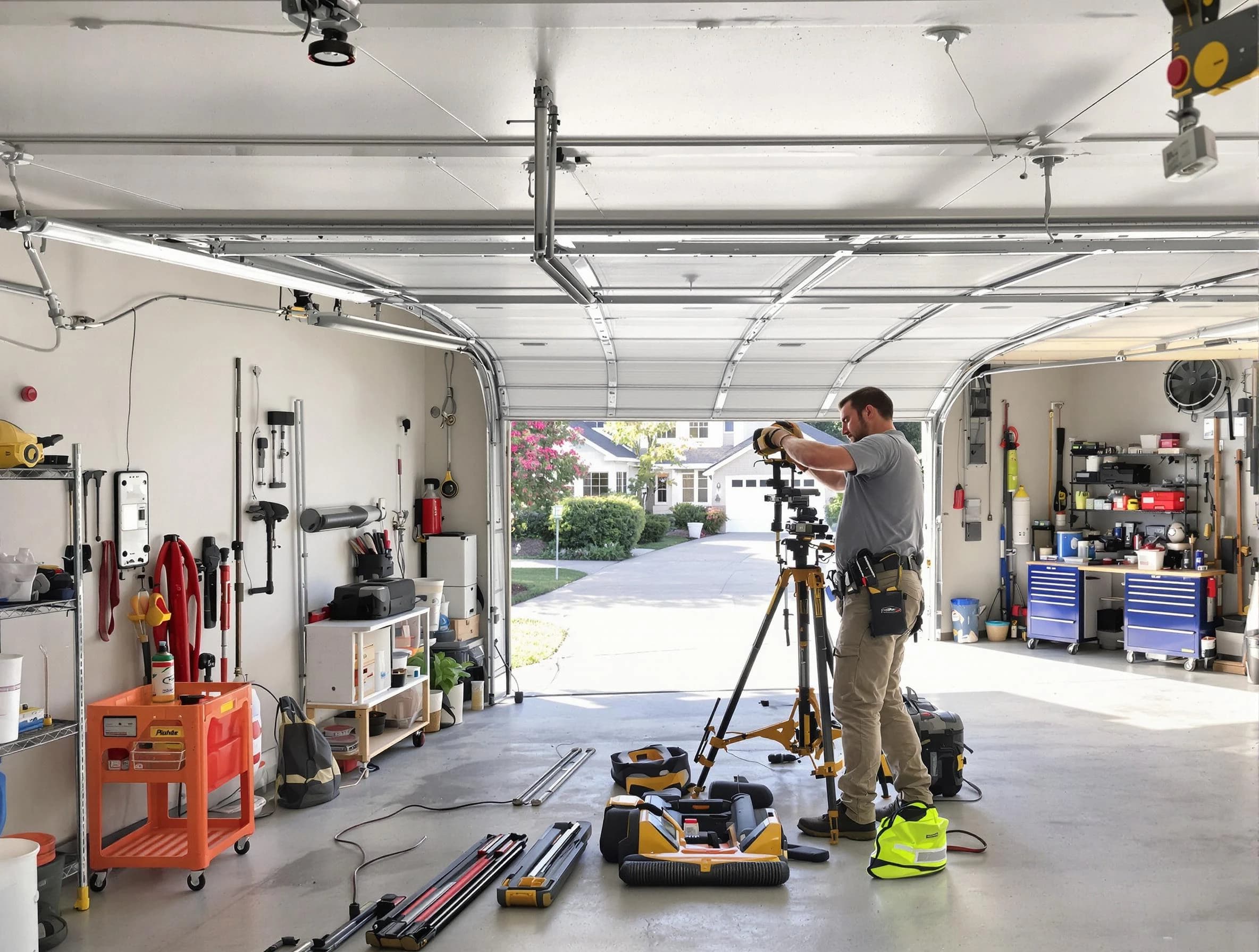 Bradley Gardens Garage Door Repair specialist performing laser-guided track alignment in Bradley Gardens